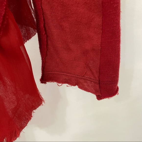 Free People Crop Back Layered Shrug Cardigan Red One Size Waterfall Cascade Hem - Picture 5 of 10